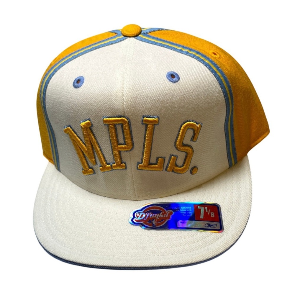 Reebok Dfunkd NBA Minneapolis Lakers Hat Mens 7 1/8 Yellow White MPLS Fitted Cap